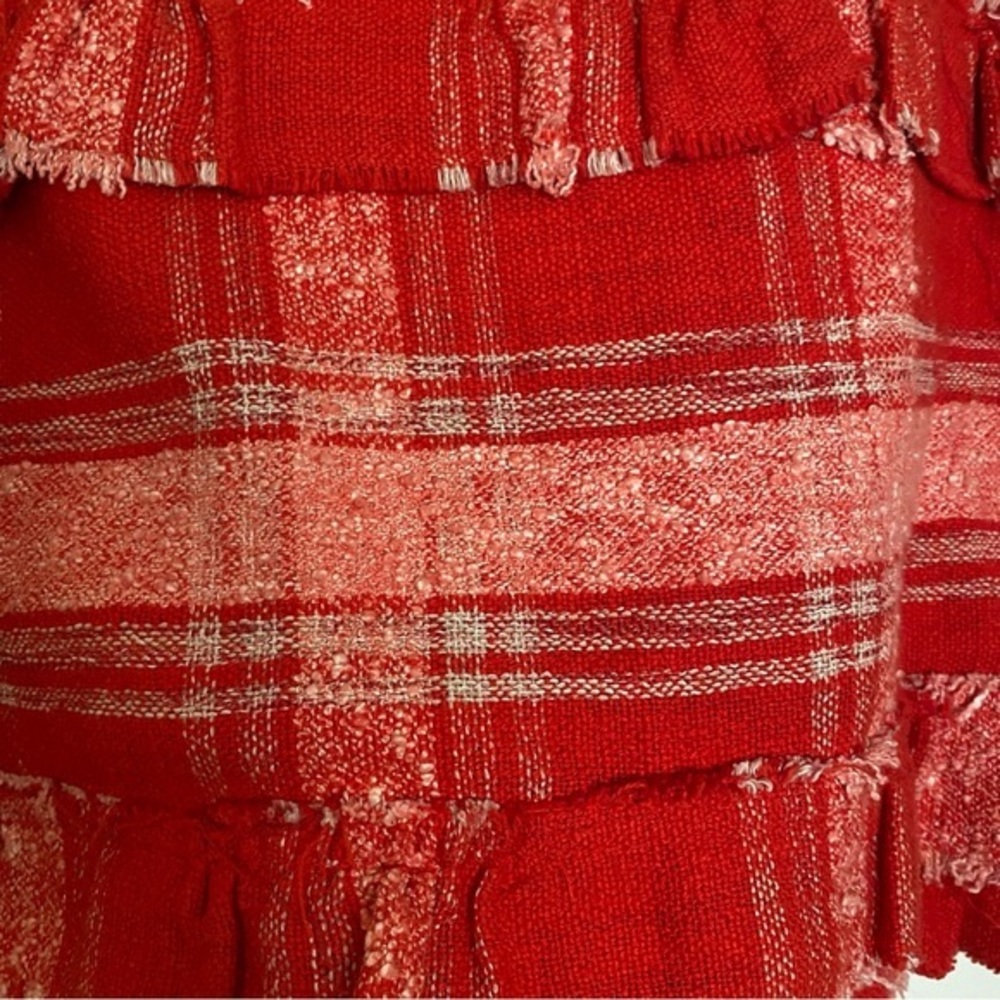Red Tweed Crop Jacket - Checkered Pattern - image 3